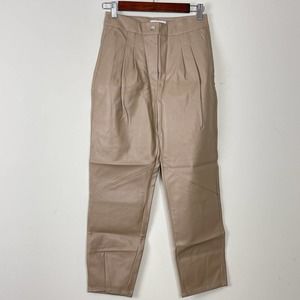 Topshop Beige Pleated Front Faux Leather Peg Trousers Pants NWT Size 4